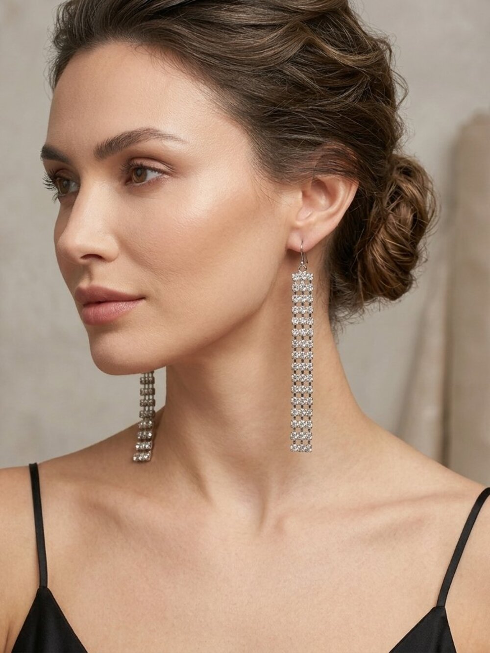 Charming Charlie Triple-Row Rhinestone Dangles fish hook earrings